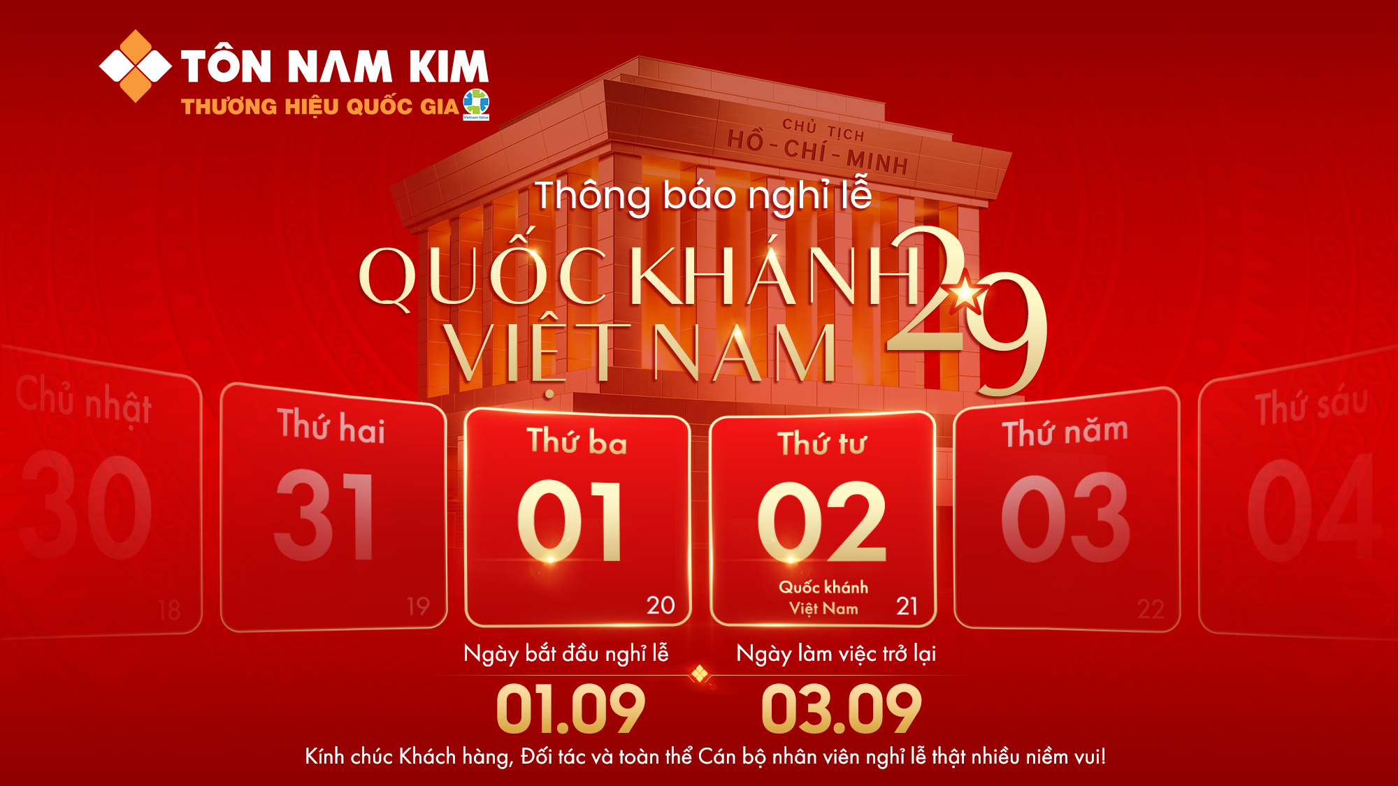 THÔNG BÁO LỊCH NGHỈ LỄ QUỐC KHÁNH 2/9 1 POST THONG BAO 16 9